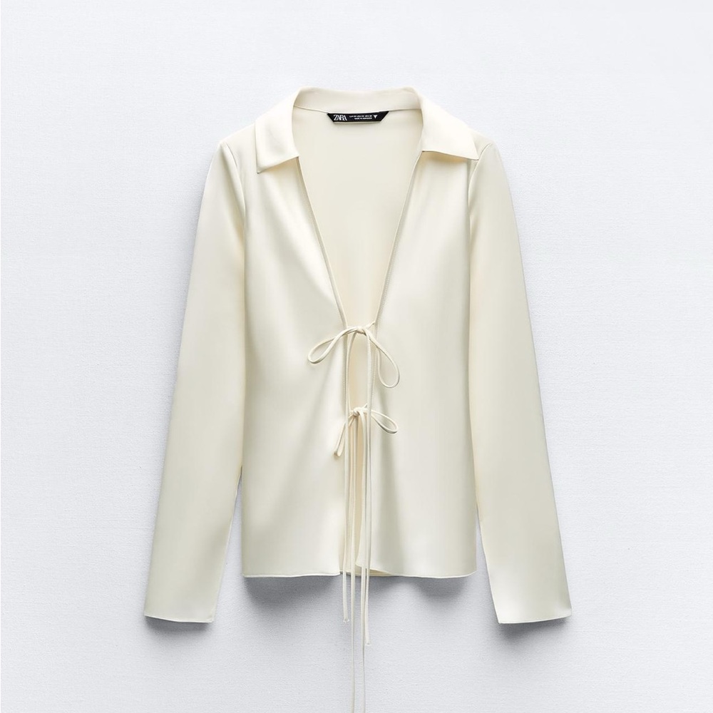 ZARA M- oyster white front tie shirt